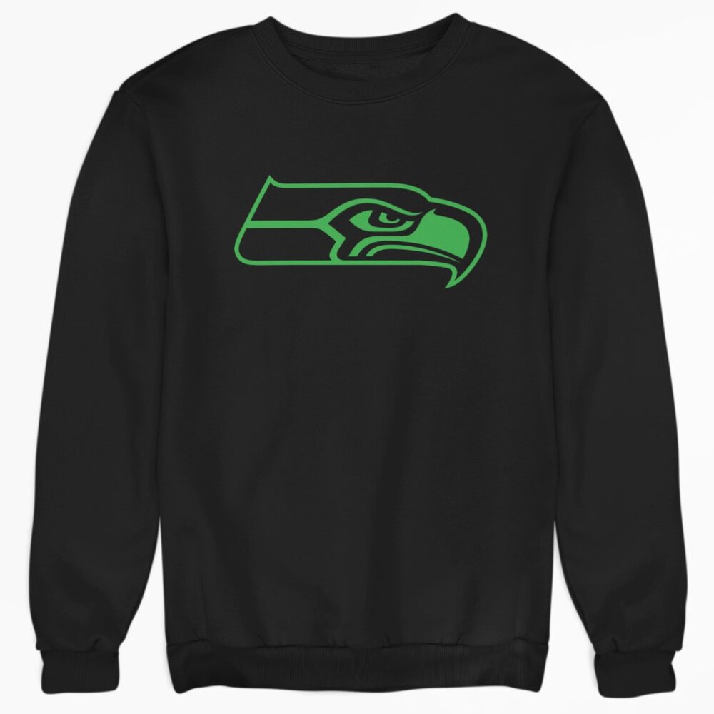 NEW Seattle Seahawks Monochrome Pop Fleece Crew Long Sleeve Sweatshirt BLACK